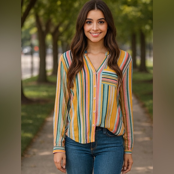 Zac & Rachel Tops - Zac & Rachel Colorful Striped Button-Down Shirt Thanksgiving Fall  Autumn